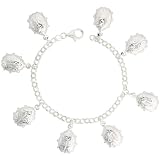 Sterling Silver Lady Bug Charm Bracelet, 7/8 (23mm) wide