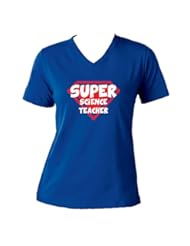 Apparel: Mashed Clothing Super Science Teacher Womens V-Neck T-Shirt (Royal Blue, Small)