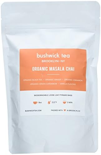 Bushwick Tea 20 Organic Masala Chai Loose Leaf Biodegrable Pyramid Tea Bag Sa...