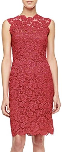 Misslin Women's Package Hip Sleeveless Hollow a Part Full Lace Pencil Dress Red Asian XL