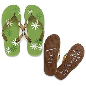 Medium Graphic Daisy 'Just Married' Flip Flop Sandals (Set of 1) - by Weddingstar
