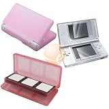 Pink Soft Silicone Skin Case + Game Card Case (Tomato Red) Holder + LCD Screen Protector for Nintendo DS Lite NDSL