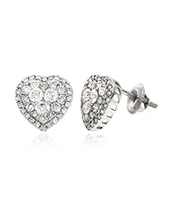 1.15 CT, White round cut Diamond Heart shaped Cluster Womens Stud Earrings in 14K White Gold