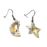 Moon and Stars Swarovski Austrian Crystal Aurore Boreale AB Dangle Earrings