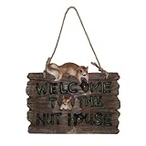 Whimsical Welcome to the Nut House Faux Wood Welcome Sign Wall Plaque with Squirrels and Acorns for Outdoor Porch or Rustic Country Garden Decor Decoration and Decorative Housewarming Gift