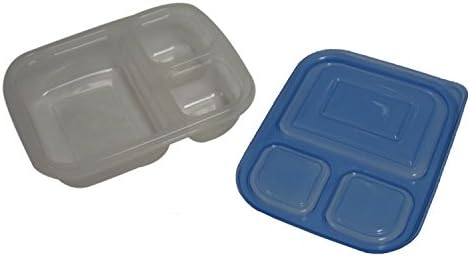Easy to Pack Bento Lunch Boxes with 3 Compartments | Set of 4 - Multiple Choices of Colors (Blue)
