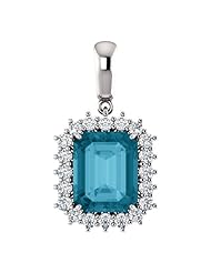 Platinum 10.00x8.00mm Emerald Cut London Blue Topaz and Diamond Pendant -- LIFETIME WARRANTY