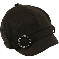 Kids 3-7 Girls Crystal Buckle Newsboy Hat Cap Black