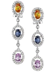 14k White Gold 0.64 Ctw Multicolor Stone Diamond Earrings