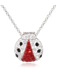 Sterling Silver Red and Black and Clear Crystal Ladybug Pendant Necklace, 18"