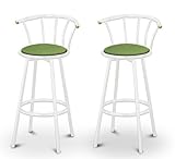 2 Green Celery Vinyl Specialty / Custom White Barstools with Backrest Set