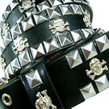 Pirate Skull & Bones Spiked Black Leather Belt Small