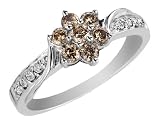 Chocolate and White Diamond 1/2 Carat (ctw) Ice Flower Ring in 14K White Gold