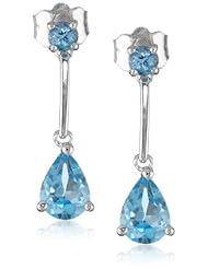 14k White Gold Pear and Round Shape Blue Topaz Drop Earrings