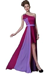 One Shoulder Cocktail High-Low-Hem Satin Two-Toned   Prom Dress/Party Dress  With Rhinestones and a Sash  and Ruffles