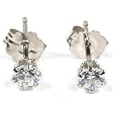 14K White Gold CZ Earrings Round Stud Post 3mm Jewelry