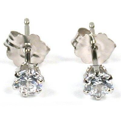 14K White Gold CZ Earrings Round Stud Post 3mm Jewelry