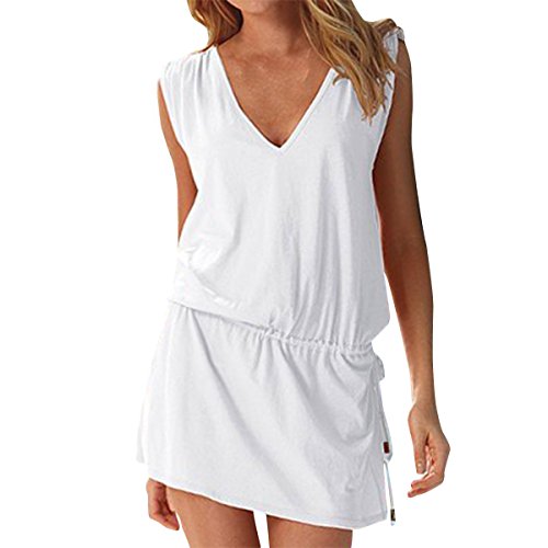 LAPAYA Women's Swim Beach Dress Deep V Neck Open-back Beach Cover Up Beach Skirt