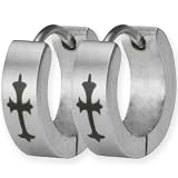 Stainless Steel Cross Huggie Hoop Earrings
