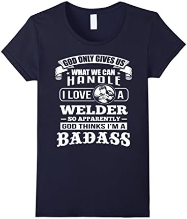 Women's I Love a Welder Funny Welding Tshirt for Welder's Girl! Medium Navy