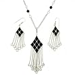 Necklace Earring Black Onyx Silver Oval Shape CZ Cris Cross Set Bucasi