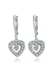 Kids Earrings - Sterling Silver 14k Gold Plated Double Heart Leverback Earrings Made with Swarovski Elements kids, children, girls, baby (Chanteur)