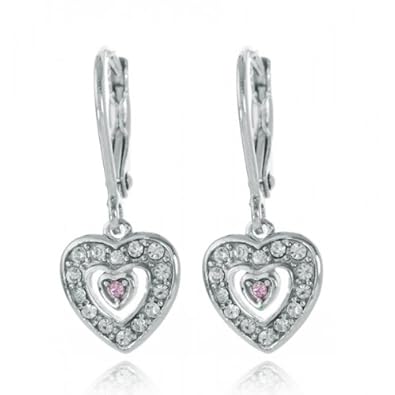 Cheap Girls Jewelry Kids Earrings - Sterling Silver 14k Gold Plated Double Heart Leverback Earrings Made with Swarovski Elements kids, children, girls, baby (Chanteur) For Sale Cheap Girls Jewelry Kids Earrings - Sterling Silver 14k Gold Plated Double Heart Leverback Earrings Made with Swarovski Elements kids, children, girls, baby (Chanteur) For Sale