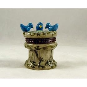 Blue Birds Bird Bath Fountain Trinket Box phb NeW