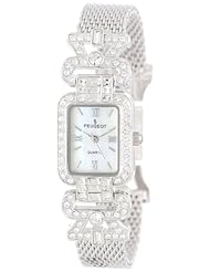 Peugeot Womens 7070S  Crystal Bezel Silver-Tone Mesh Bracelet Watch