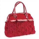 Red Faux Leather Rosette Handheld Bag AJ25548