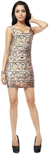 Galaxyfashion Women's Egyptian Tattoo Embellished Sheath Dress (Free Size, Multi-Color)