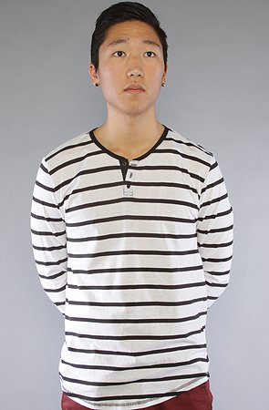 All Day The L/S Henley in White & Black Stipe,Tops for Men, Medium,White