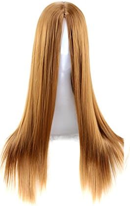 Urmy Women's Straight Long Wig Halve Sharp Face Fashion Wig With Free Wig Cap and Comb Flaxen