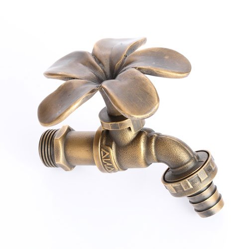 Vintage Outdoor Living Home Garden Yard Brass Decor Faucet Tap Gold Flower