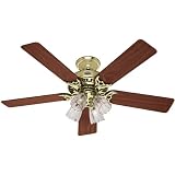 Hunter Fans 25579 52" Studio Series Traditional Indoor Bright Brass Ceiling Fan w/ Light & Blades