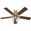 Hunter Fans 25579 52" Studio Series Traditional Indoor Bright Brass Ceiling Fan w/ Light & Blades