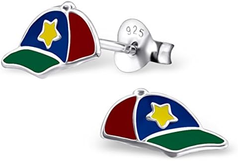 Children's Silver Hat Colorful Ear Studs with Epoxy