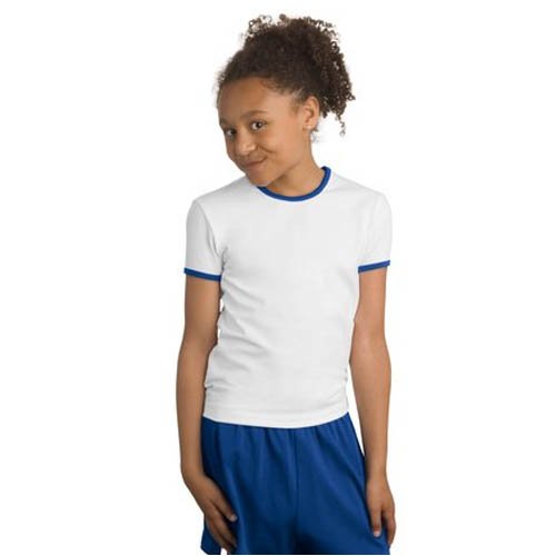 Sport-Tek Girls Ringer T-Shirt, White/Royal, Medium (10-12)