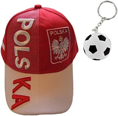 Euro Cup Soccer Fan Adjustable Hat with Soccer Ball Key Chain by World Sports Fanatics® ✮ All Countires Available ✮ One Size Fits All (Adjustable - One Size Fits Most, Poland Red/White)