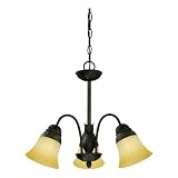 Westinghouse 69094 Apple Valley Three-Light Chandelier, Gilded Bronze Finish with Antique Amber Scavo Globe