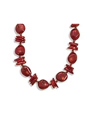 MMA Silver - 17 inch+2 inchExtension Red Coral Nugget and Red Coral Chip Necklace