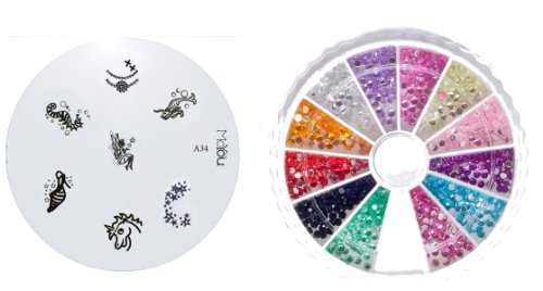 MoYou Nail Art Image Plate A34+ Rhinestone Pack-1200 premium quality Gemstones with 12 dif Preisvergleich