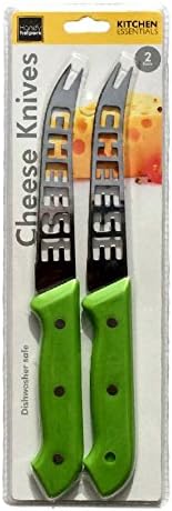 Cheese Knives with Extremely Sharp, Serated Metal Blade, for Cutting and Serving, in a 2 Knife Package (Green)