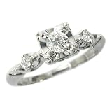 14K White Gold Antique Diamond Engagement Ring, circa 1940s