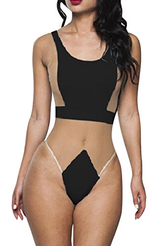 SEXYARN Women's Mesh Patchwork Backless One-piece Swimsuit Monokini Bathing Suit