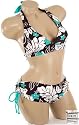 Sexy Trendy Cute Summer Black Aqua Floral Flower Print Adjustable Halter Top Bikini Bathing Suit Swimsuit Swimwear