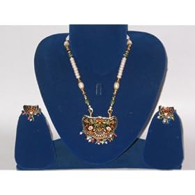 Indian Jewelry Meenakari Necklace Set and Earring In Multi Beads-3pc Set(Brand New) Free Shipping