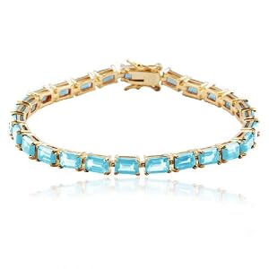 18k Yellow Gold Plated Sterling Silver Blue Topaz Bracelet, 7.25 by