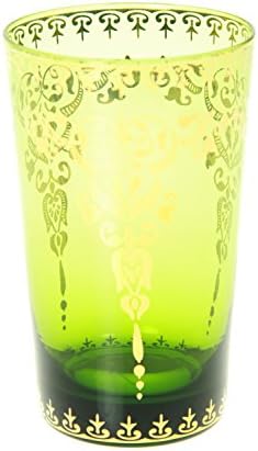 Moroccan Glasses with Gold Embellishment - 12 Ounces, Set of 4, Emerald