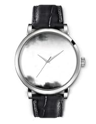 SPRAWL Aanalog Fashion Series Silver Ladies Watches of Genuine Black Leather Strap,Unique Wrist Watch for Women Girls Designed with gray clouds